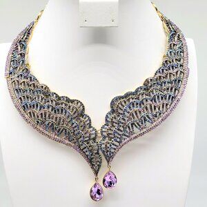 Heidi Daus Amethyst Swarovski Crystal Angel Wing Collar Statement NECKLACE ONLY